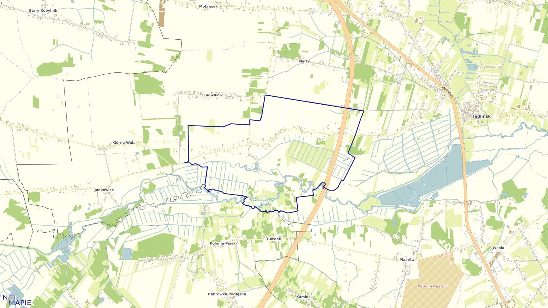 Mapa obrębu GUTÓW w gminie Jedlińsk