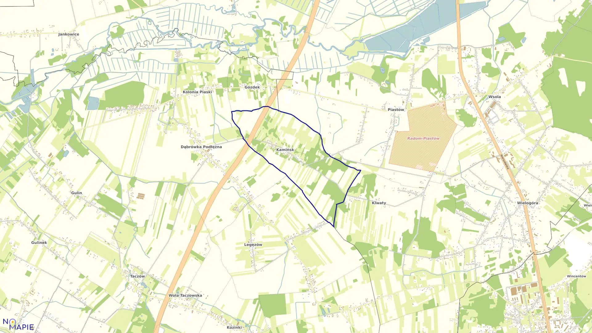 Mapa obrębu KAMIŃSK w gminie Jedlińsk