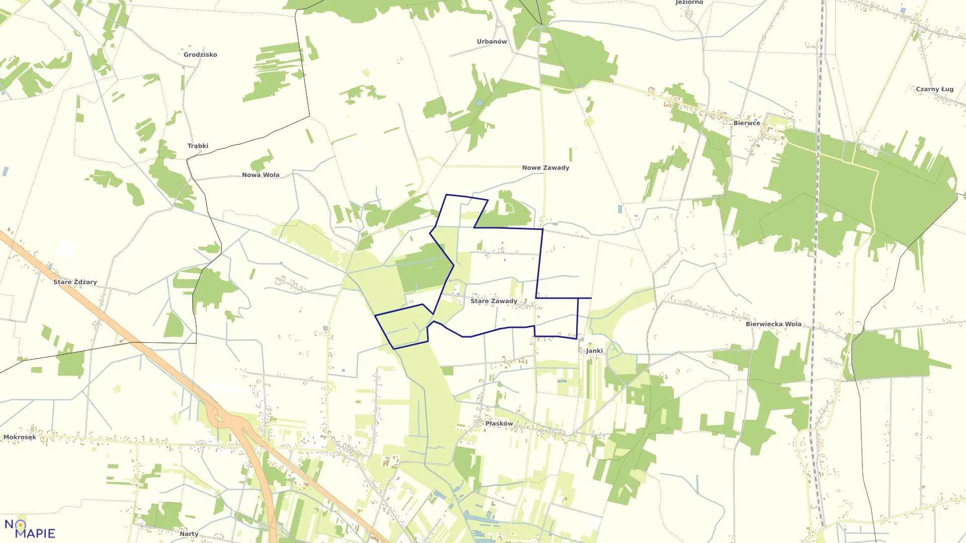 Mapa obrębu STARE ZAWADY w gminie Jedlińsk